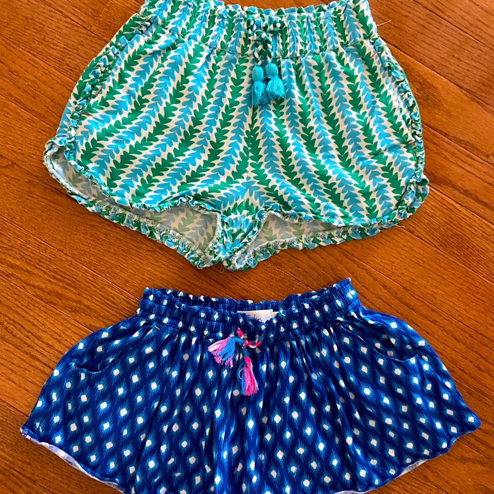 2 for 1! Mini Boden colotte style shorts. Blue is size 6/7; green is size 8.